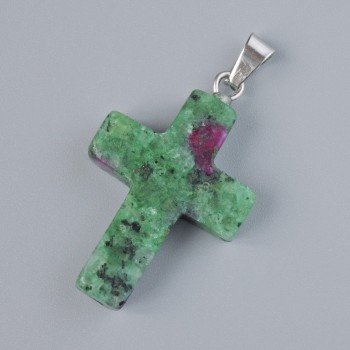 Anhänger 'Kreuz' Zoisit, natürlicher Stein, Durchmesser ca. 25 × 18 mm, Länge ca. 34 mm