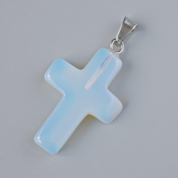 Anhänger «Kreuz» aus synthetischem Mondstein, Durchmesser 25×18 mm, Länge 34 mm ±