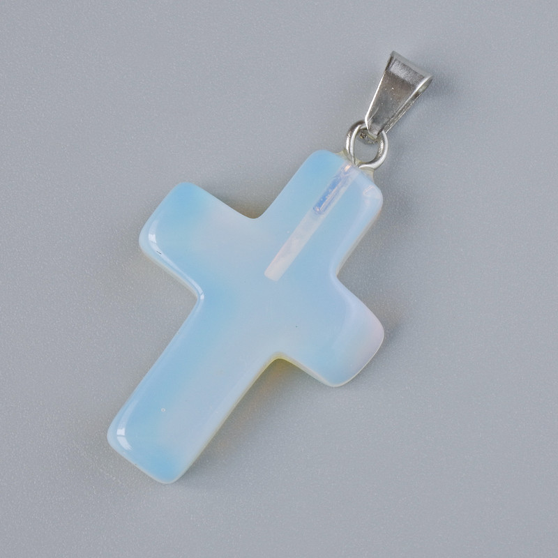 Anhänger «Kreuz» aus synthetischem Mondstein, Durchmesser 25×18 mm, Länge 34 mm ±