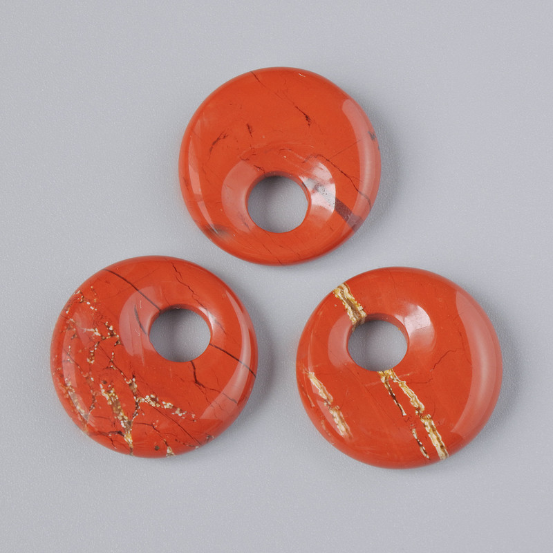 Anhänger Donut (Bagel) aus rotem Jaspis, Naturstein, Durchmesser 18×5 mm ±, Lochdurchmesser ca. 5 mm