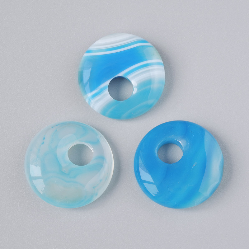Anhänger 'Donut' (Bagel) aus blauem Achat, Naturstein, Ø 18×5 mm, Lochdurchmesser ca. 5 mm