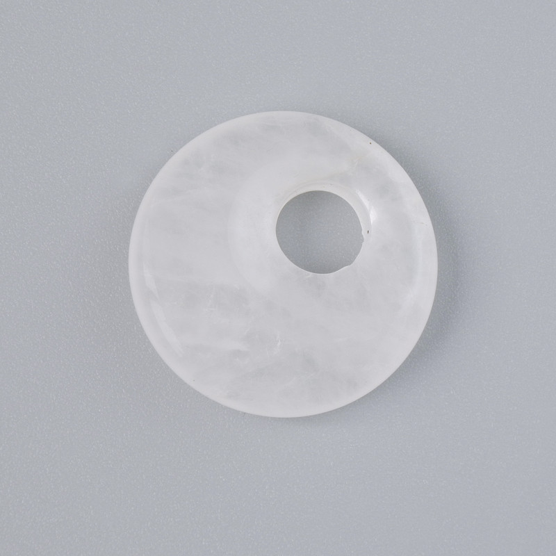 Donut-Anhänger (Bagel) aus Bergkristall, Naturstein, Durchmesser ca. 18 × 5 mm, Lochdurchmesser ca. 5 mm