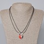 Paaranhänger Herz mit Magnet, rote Emaille, silberfarbenes Metall 20, 5×17,5 mm + -, Länge 45–50 cm+