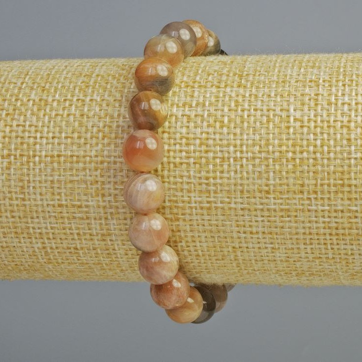 Selenit-Armband, natürlicher Stein, glatte Kugeln, Durchmesser ca. 8,5 mm, Länge ca. 18 cm, Dehnband