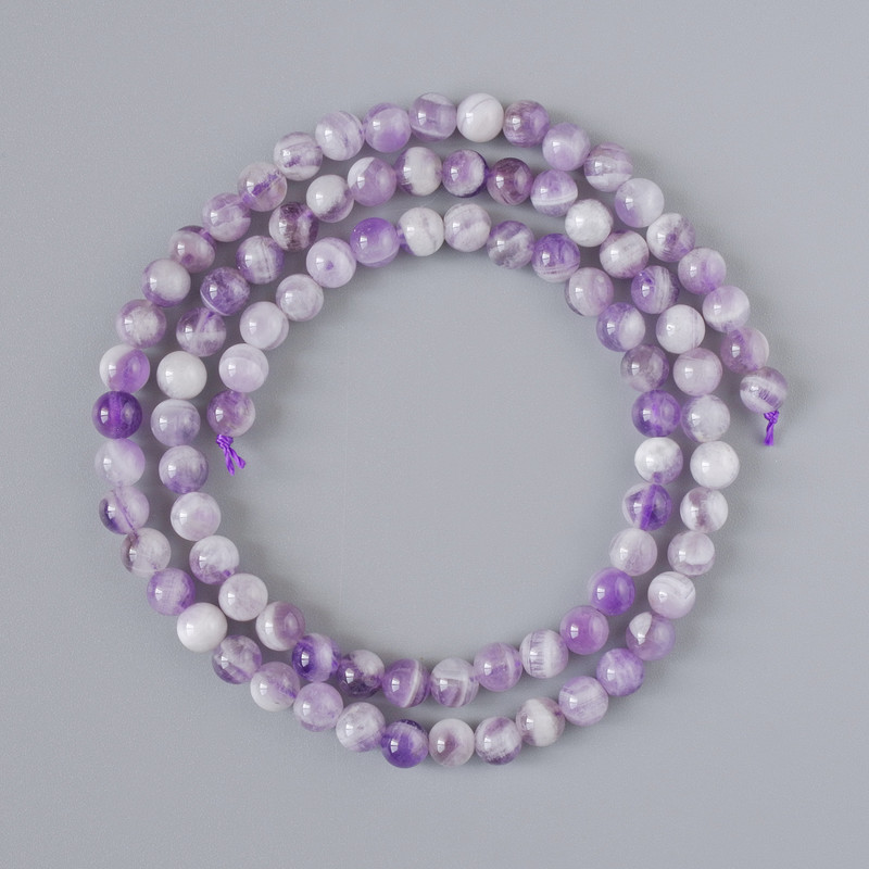 Chevron-Amethyst-Perlen, Naturstein, glatte Kugel, Durchmesser ca. 4 mm, Länge ca. 38 cm, auf Faden