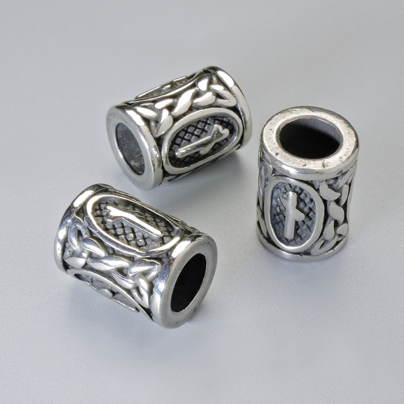 Perle 'Skandinavische Rune', Durchmesser 13×10 mm, Lochdurchmesser 6 mm, silberfarbener Metallton, 1 Stück