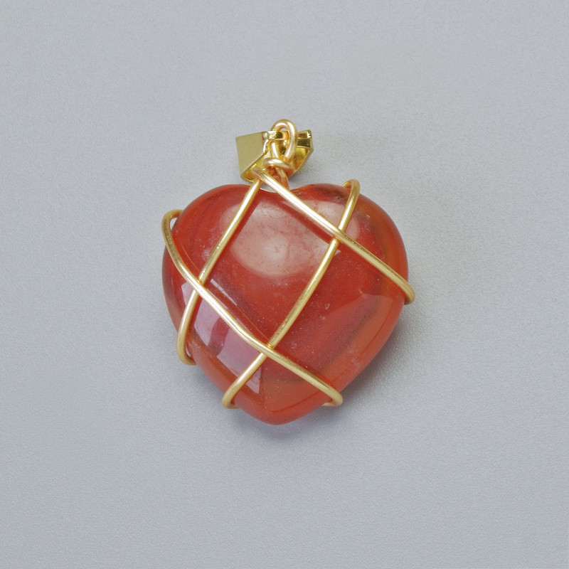 Reduziert! Anhänger Herz aus Karneol im goldfarbenen Geflecht, Durchmesser ca. 20×20 mm, Länge ca. 30 mm