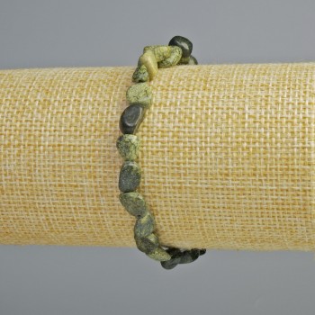 Armband aus Serpentin-Naturstein, getrommelte Perlen, Durchmesser 7×9 mm, Länge ca. 18 cm (Stretcharmband)