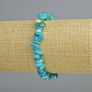 Armband aus blau getöntem Perlmutt, Perlmuttstückchen, Durchmesser ca. 7×2 mm, Länge ca. 18 cm (Stretch)