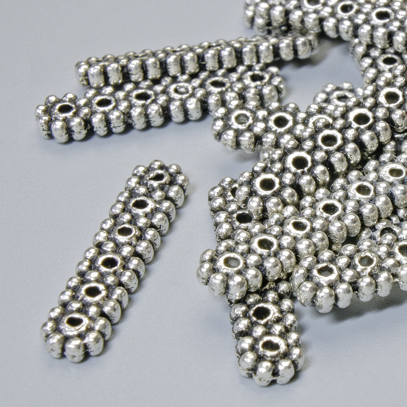 Trennperle für 6 Fäden, Durchmesser 20×4,5 mm, Loch Ø 1,2 mm, silberfarbenes Metall, 16 Stück ±