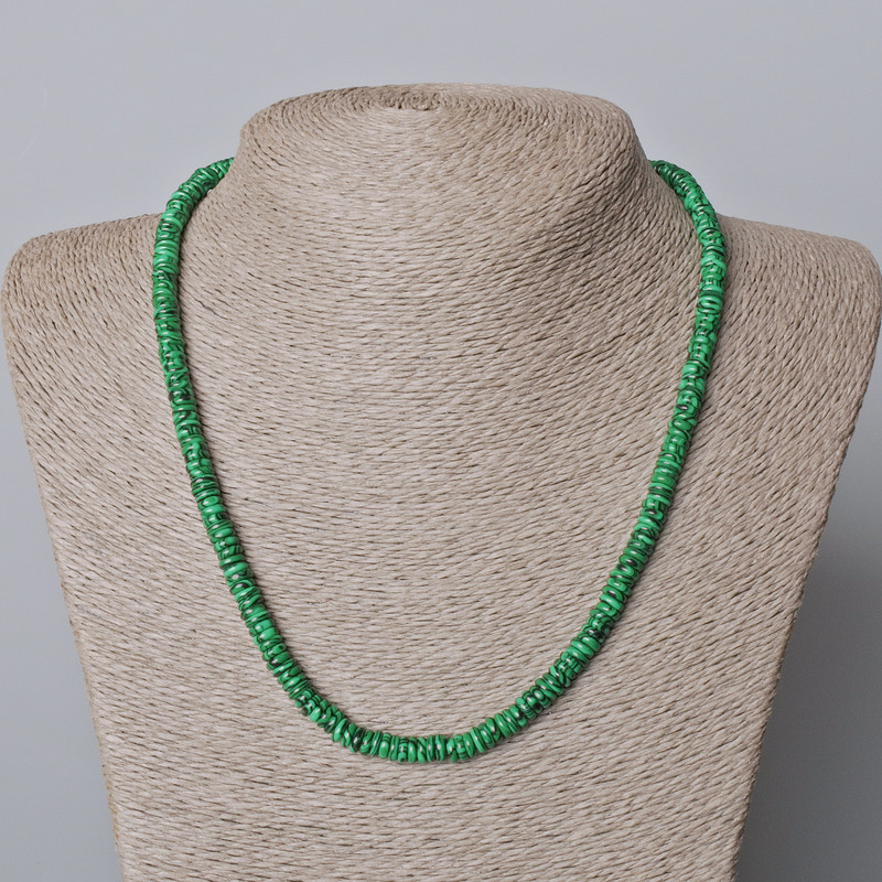 Malachitkette aus gepressten Rondellperlen, Durchmesser 6×2 mm, Länge 45–49 cm