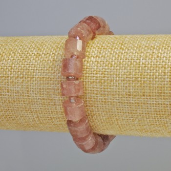 Armband aus Erdbeerquarz, facettiert, Naturstein, Durchmesser ca. 11×7 mm, Länge ca. 18 cm, mit Glasperlen