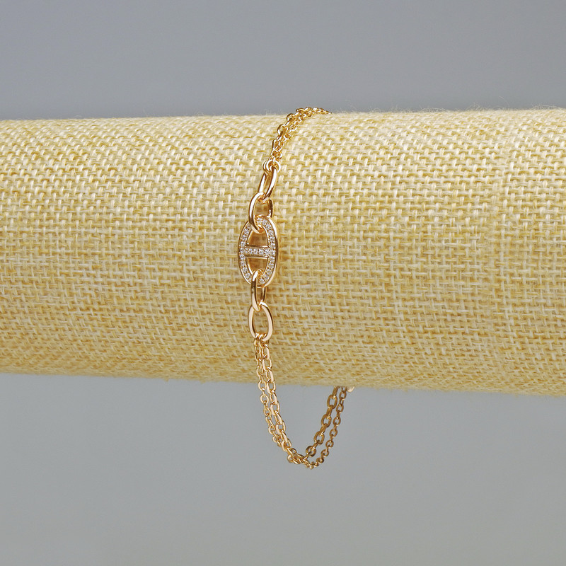 Armband Xuping Vergoldung 18K mit weißen Strasssteinen, Dicke 3, 6 oder 9 mm ±, Länge 18–21 cm