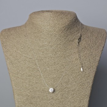 Anhänger mit weißem Kristall, Durchmesser ca. 8,5 mm, auf transparentem Faden mit Verschluss, Xuping Rhodium-beschichtet, Dicke 0,8 mm, Länge 45–50 cm+