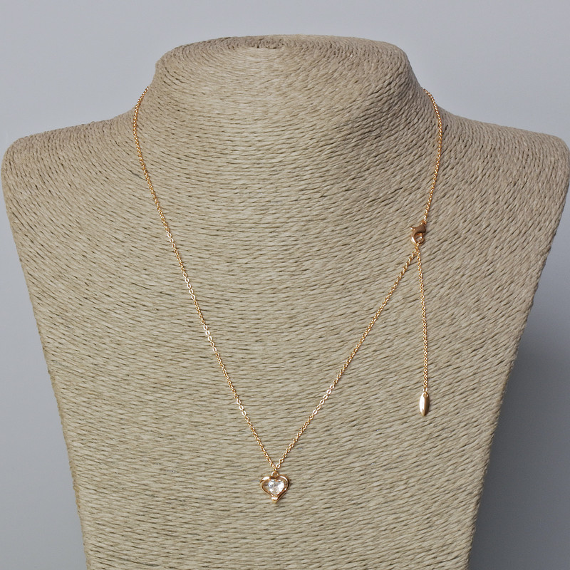 Kette Xuping mit 18K-Vergoldung, Dicke 1 mm, mit Anhänger 'Herz' mit weißem Kristall, Durchmesser 10,5×10 mm, Länge 46-51 cm+-