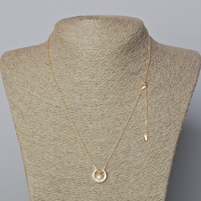 Kette Xuping mit Vergoldung 18K, Drahtstärke 1 mm, mit Anhänger aus weißen Strasssteinen und Perle, Durchmesser ca. 12 × 13 mm, Länge 46–51 cm+