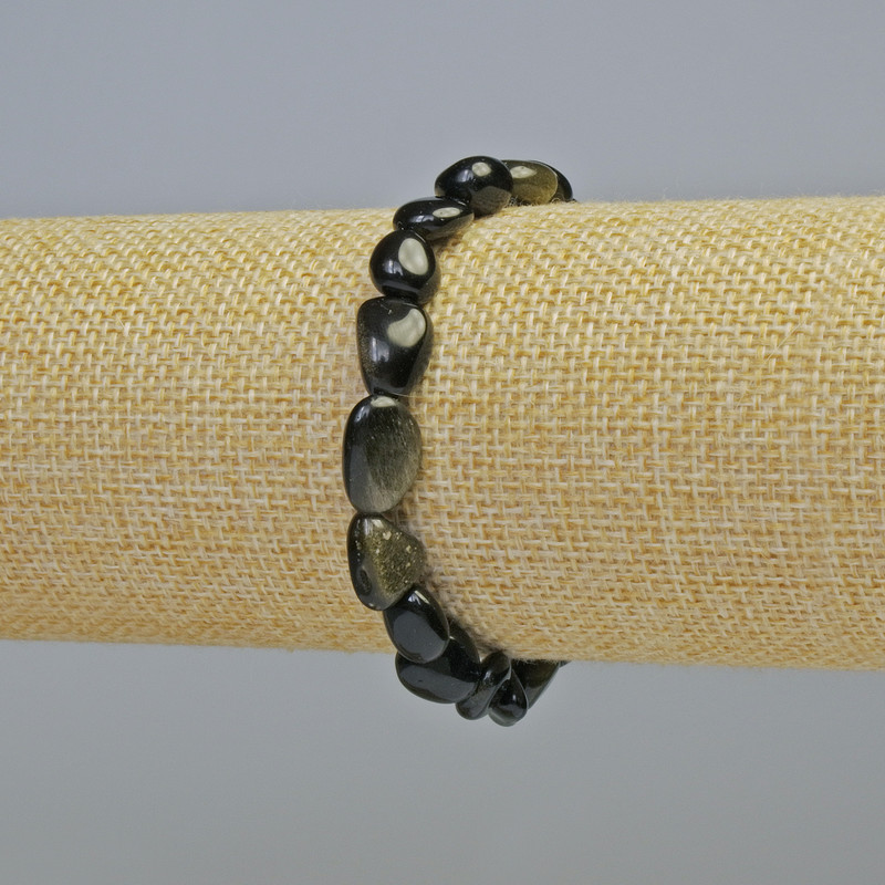 Sonnen-Obsidian, natürlicher Stein, getrommelte Perlen, Durchmesser 8 × 10 mm ±, Länge 18 cm+ (Stretch-Armband)