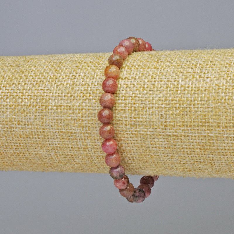 Rhodonit Naturstein Armband mit glatten Kugeln, Durchmesser ca. 6 mm, Länge ca. 18 cm, Stretch