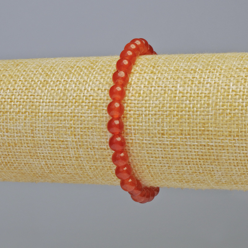 Karneol-Armband, natürlicher Stein, glatte Kugeln, Durchmesser ca. 6 mm, elastisches Band, Länge ca. 18 cm