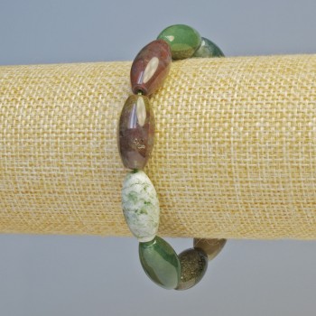 Armband aus buntem Jaspis, Naturstein, oval, ca. 10×20 mm, Stretcharmband, Länge ca. 18 cm+