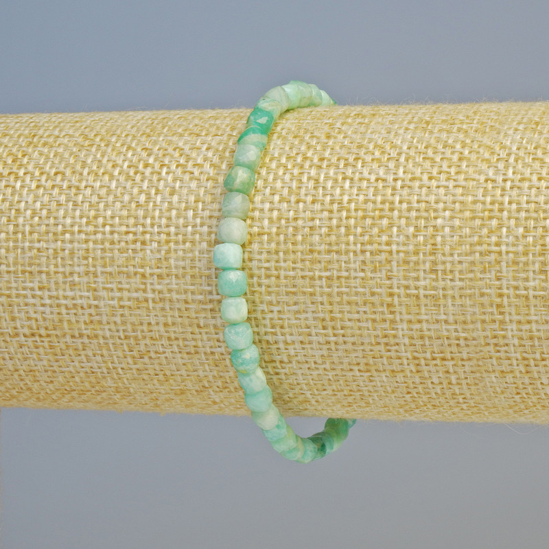 Amazonit-Armband aus natürlichem Stein, facettierte Würfel, Durchmesser ca. 4 mm ± (Stretch), Länge ca. 18 cm+