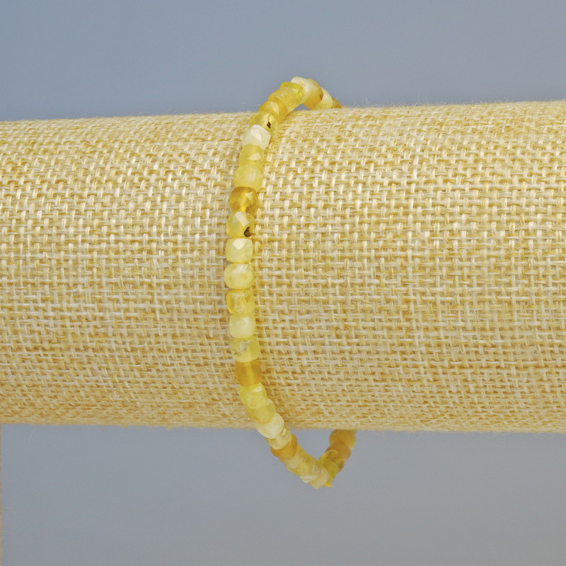 Armband aus gelbem Opal, Naturstein, facettierte Würfel, Durchmesser 4 mm ± (Stretch), Länge 18 cm+