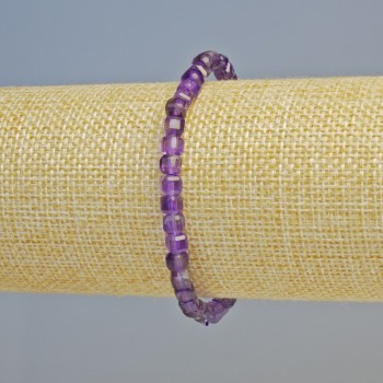 Amethyst-Armband aus natürlichem Amethyst, facettierte Würfelperlen, Durchmesser ca. 4,5 mm, elastisch, Länge ca. 18 cm