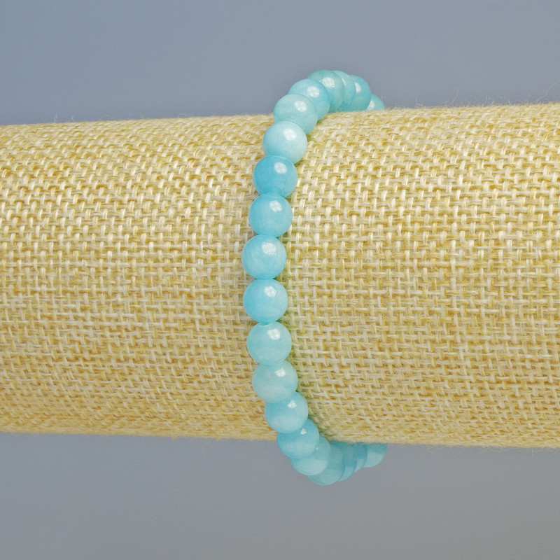 Aquamarin-Armband (künstliches Acryl) glatte Kugel, Durchmesser 6,5 mm ± (Stretch), Länge 18 cm+