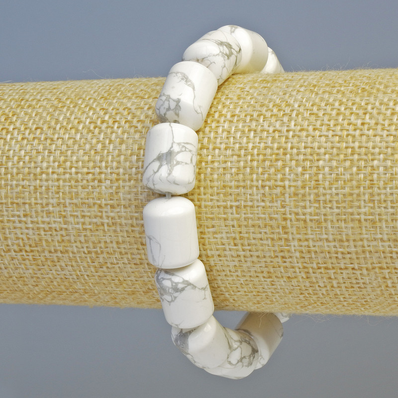 Armband aus natürlichem Kaholong, zylindrisch, Durchmesser ca. 10×14 mm, Stretch, Länge ca. 18 cm+
