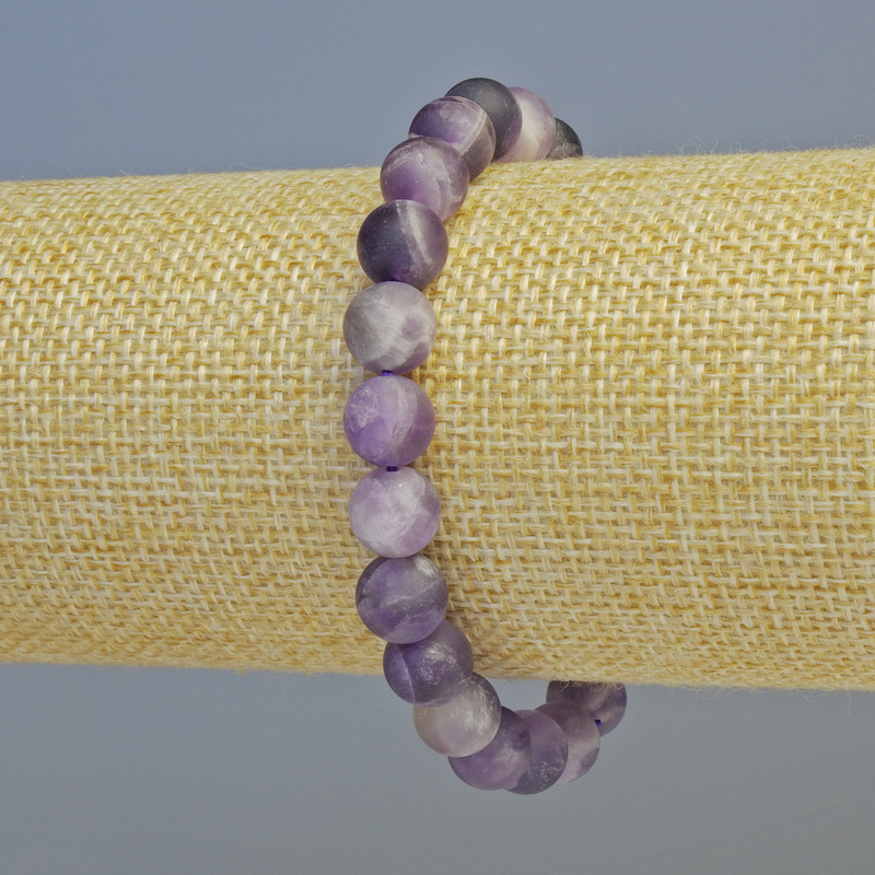 Armband aus Amethyst, natürlicher Stein – matte glatte Kugel, Durchmesser ca. 8,5 mm ± (Elastisch), Länge ca. 18 cm+
