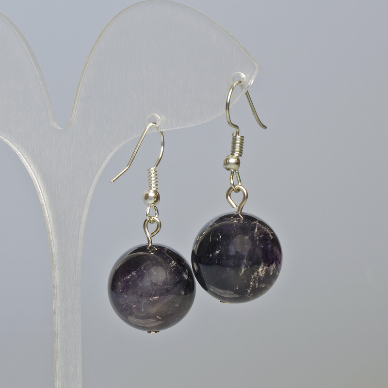 Ohrringe aus natürlichem Amethyst, Kugeln 16 mm