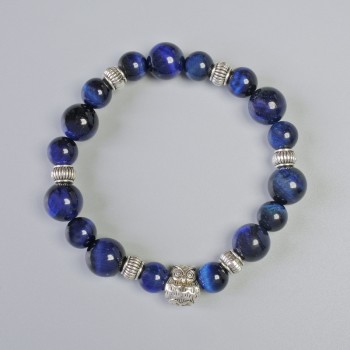 Armband aus blauem Katzenauge, glatte Perlen, Durchmesser ca. 10,5 mm bzw. 8,5 mm ± (Stretch), Länge ca. 18 cm ± mit Metalleinlagen