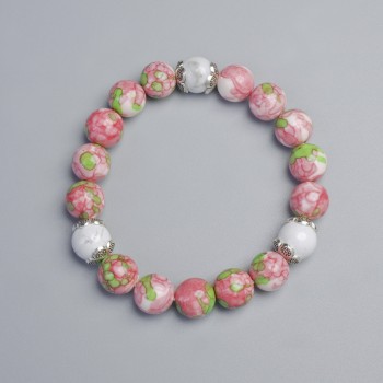 Armband "Varizit" (künstliches Acryl) und weißer Achat (gepresst), Durchmesser ca. 10 mm, 10,5 mm ± (Elastikband), Länge ca. 18 cm ± mit Metall-Einlagen