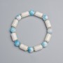 Armband Aquamarin (künstlich) und weißer Achat, Durchmesser ca. 7,5×12 mm, 8 mm ± (Elastik), Länge ca. 18 cm, mit Metall-Einlagen