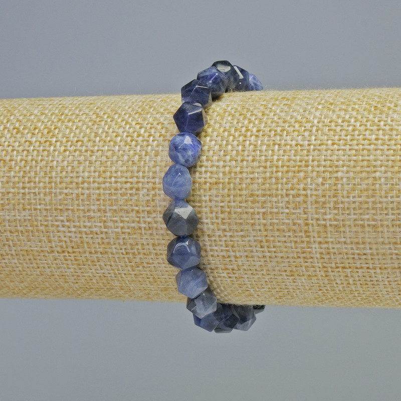 Sodalit-Naturstein-Armband, facettierte Naturstein-Perlen, Durchmesser 7×8 mm ± (Stretch), Länge ca. 18 cm