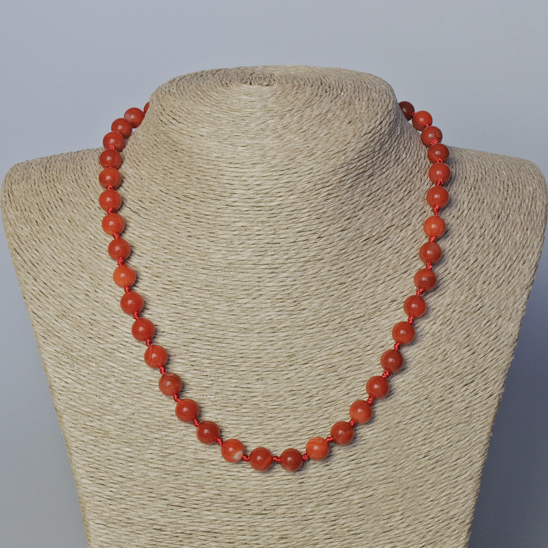 Kette aus natürlichem Karneol, glatte Kugeln, Durchmesser 8 mm ±, Länge 45–46 cm ±