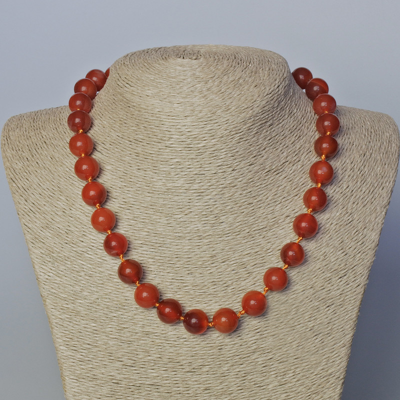 Kette aus natürlichem Karneol, glatte Kugeln, Durchmesser ca. 12 mm, Länge 45–49 cm+