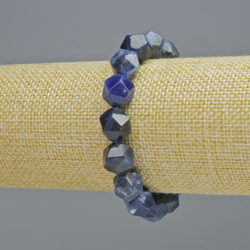 Armband aus natürlichem Sodalit – facettierte Perlen, Durchmesser ca. 10,5×12 mm, Stretcharmband, Länge ca. 18 cm+