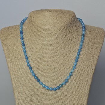 Aquamarin-Halskette (künstliche Kugeln), glatte Kugeln, Durchmesser 6 mm, Länge 45–49 cm