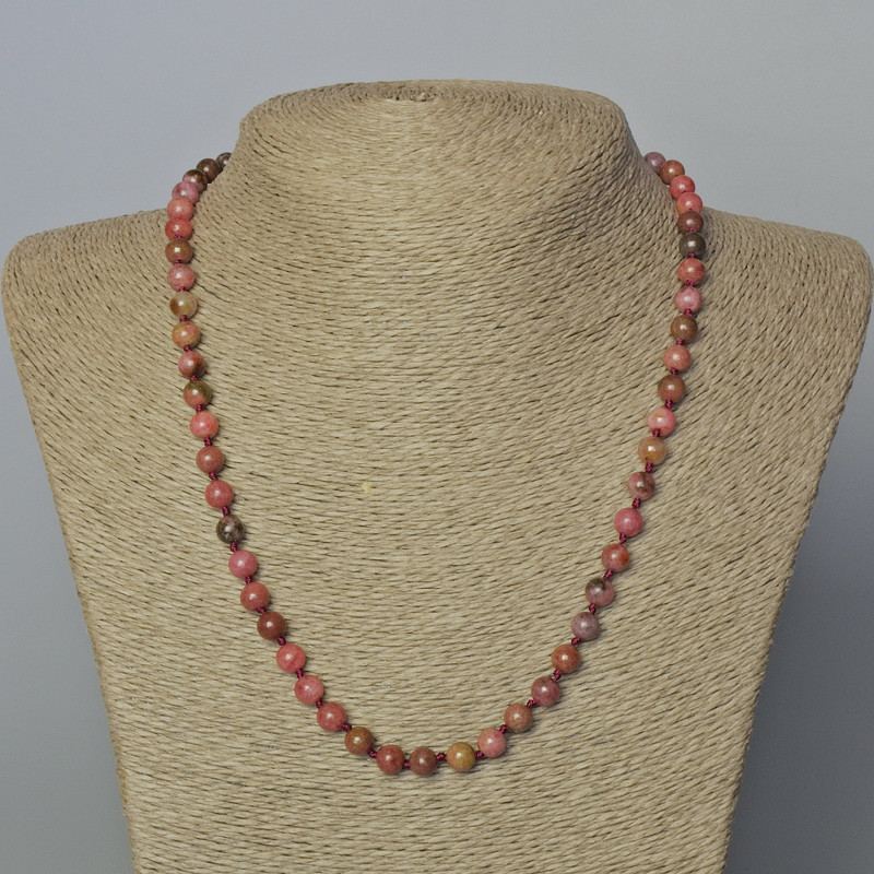 Kette aus Rhodonit, natürlicher Stein, glatte Kugeln, Durchmesser 6 mm ±, Länge 45–50 cm ±