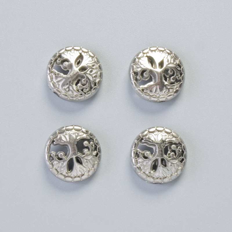Hämatit-Perle "Baum" silberfarben, Durchmesser 12,5×4,5 mm ± (4 Stück)