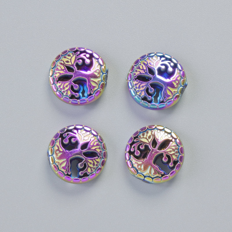 Hämatit-Perle „Baum“ Chamäleon, Durchmesser 12,5×4,5 mm ± (4 Stück)