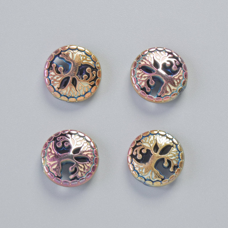 Hämatit-Perle «Baum» Chamäleon, Durchmesser 12,5×4,5 mm+- (4 Stück)