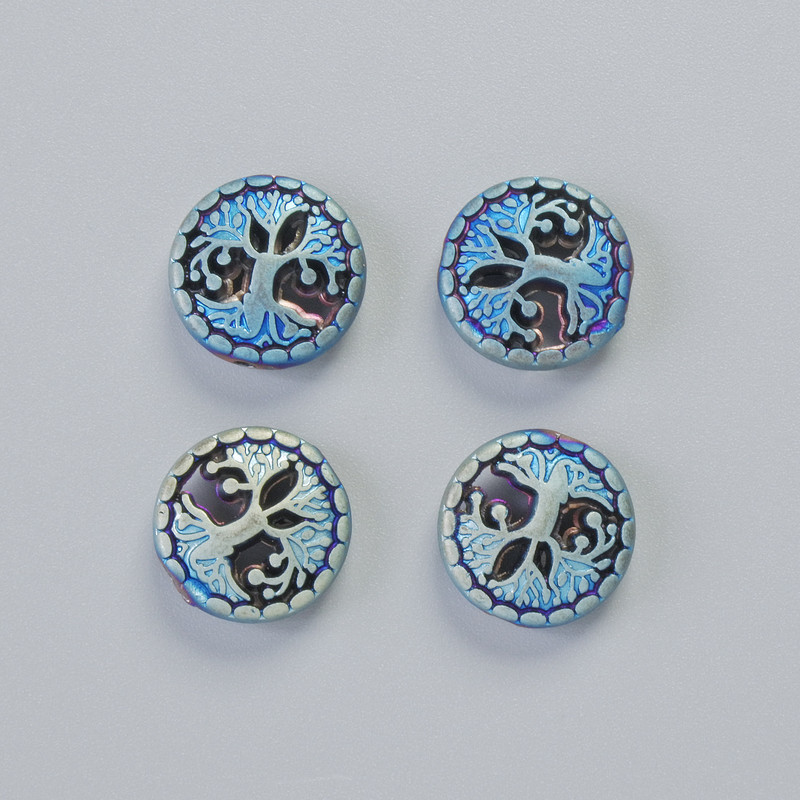 Hämatit-Perle 'Baum' in mattem Chamäleon-Farbton, Durchmesser 12,5×4,5 mm ± (4 Stück)