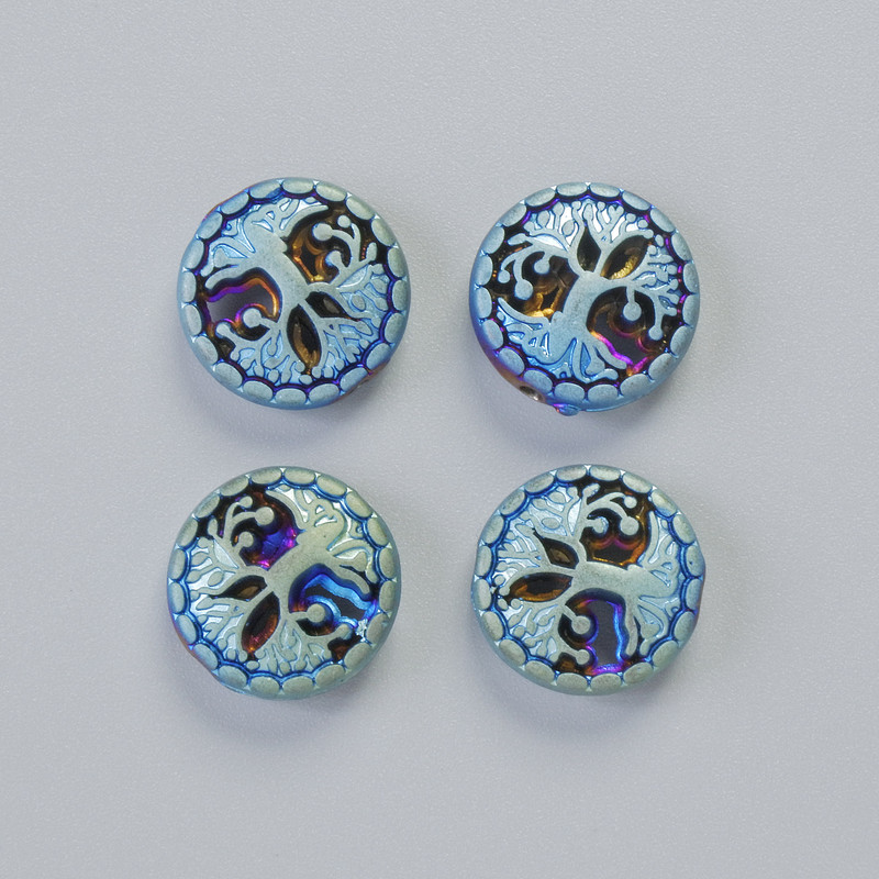 Hämatit-Perle „Baum“, matte Chamäleon-Farbton, Durchmesser 12,5 × 4,5 mm ± (4 Stück)