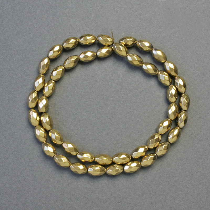 Hämatit-Perlen, facettiert, goldfarben, oval, Durchmesser 5×8 mm, Stranglänge ca. 41 cm