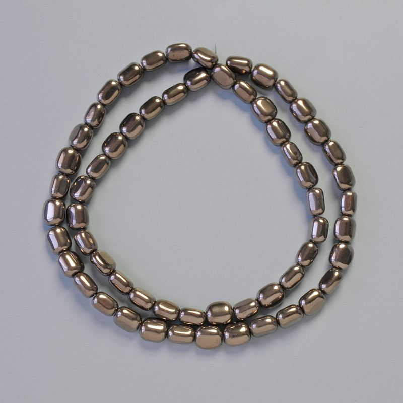 Hämatit-Perlen, oval, bronzefarben, Durchmesser 7×5 mm ±, Länge ca. 40 cm – Strang