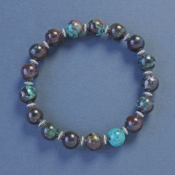 Armband Chrysokoll, glatte Kugeln, Durchmesser ca. 9 mm, Länge ca. 18 cm, Stretcharmband mit Einsätzen