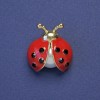 Brosche Marienkäfer, rote Emaille, schwarze Strasssteine, mit Perle, Goldfarbener Metallton, 23 × 21 mm +