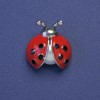 Brosche Marienkäfer, rote Emaille, schwarze Strasssteine, mit Perle, silberfarbenes Metall 23×21 mm+